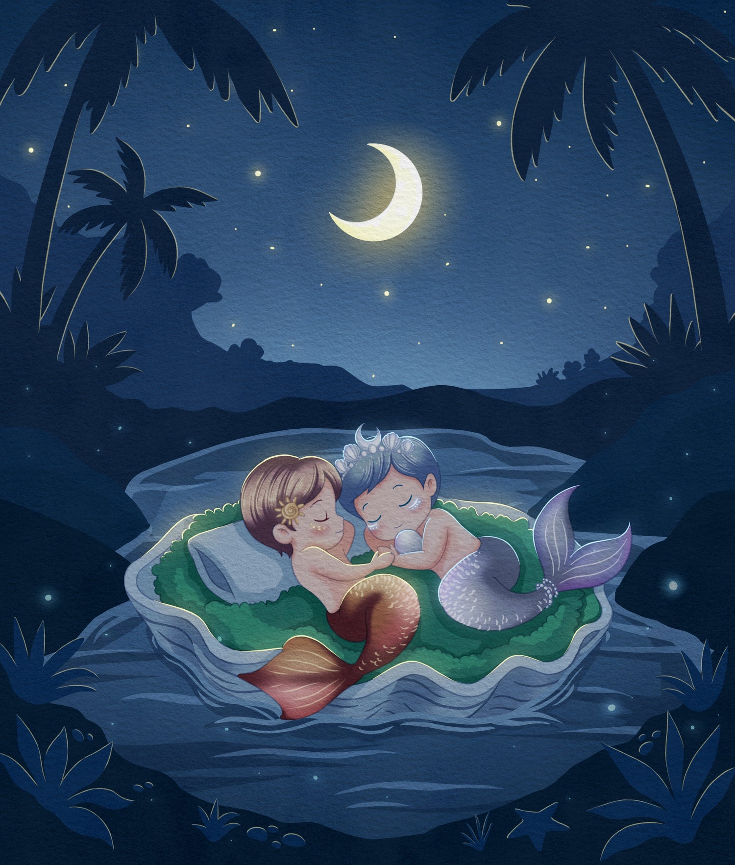 Illustrated ocean adventure scene from The Twin Mermaid Story children's fantasy book